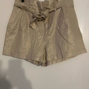Soho Metallic Tan High-Waist Paperbag Shorts